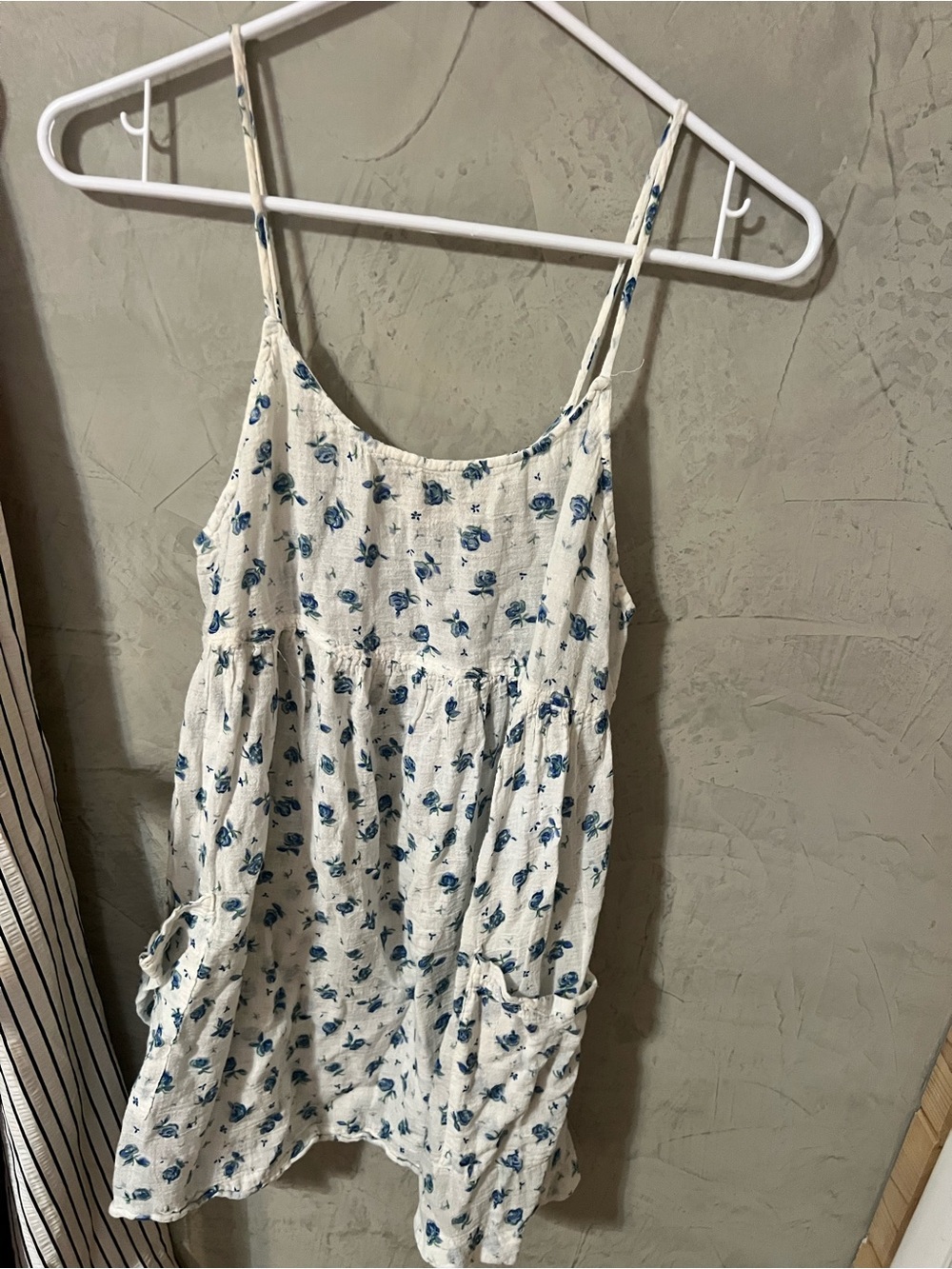 Y2K Floral Cotton Cami Nightdress in White with Blue Print